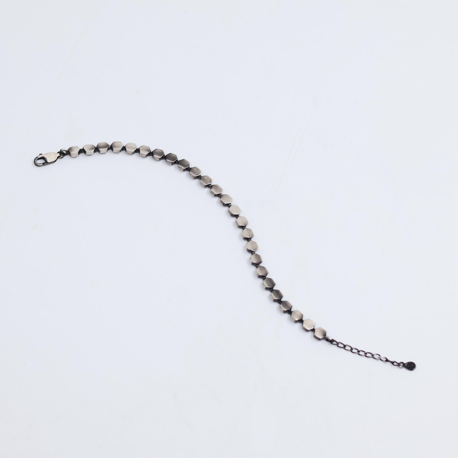 Oxidized Silver Hexagon Link Bracelet