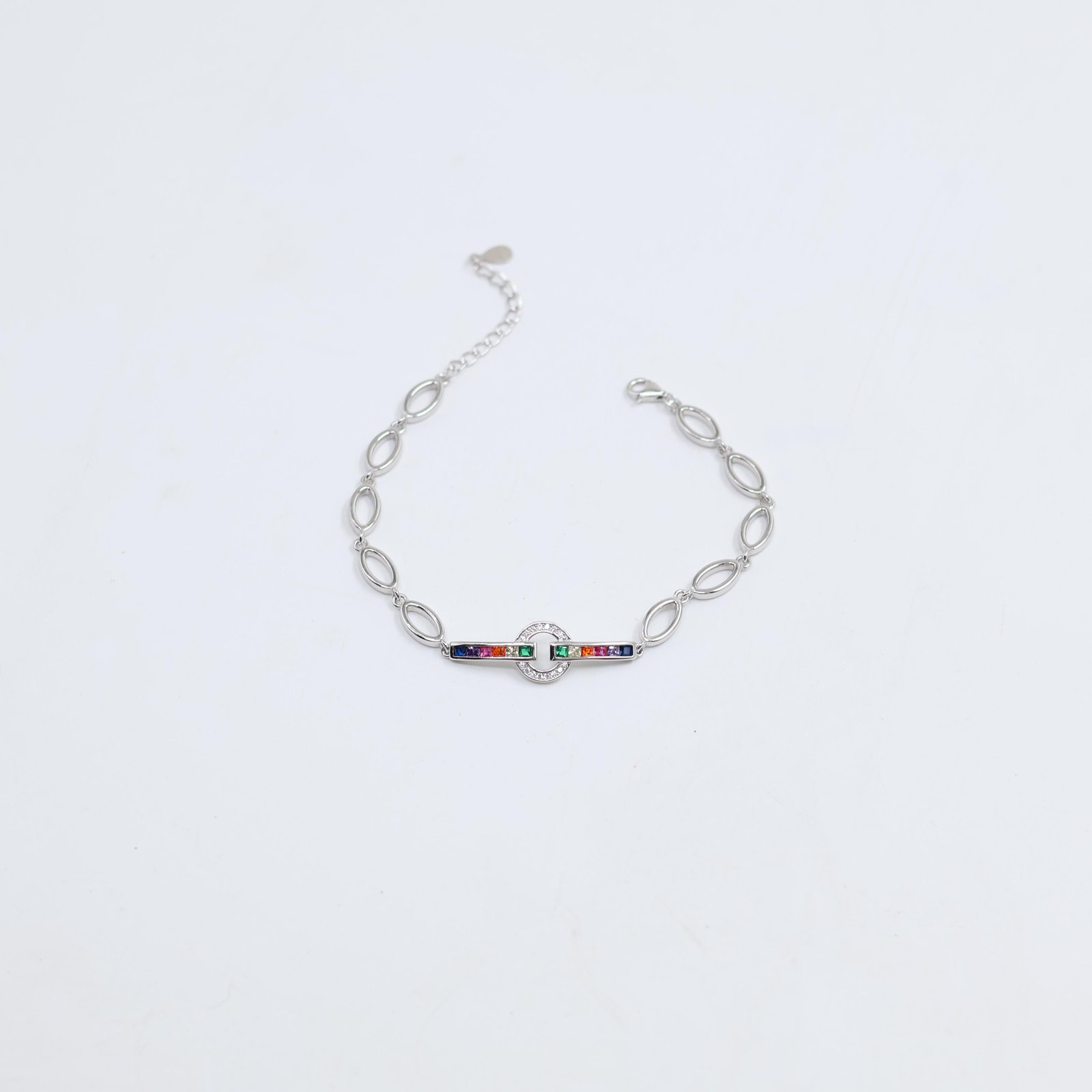 Silver Rainbow Gemstone Circle Bracelet