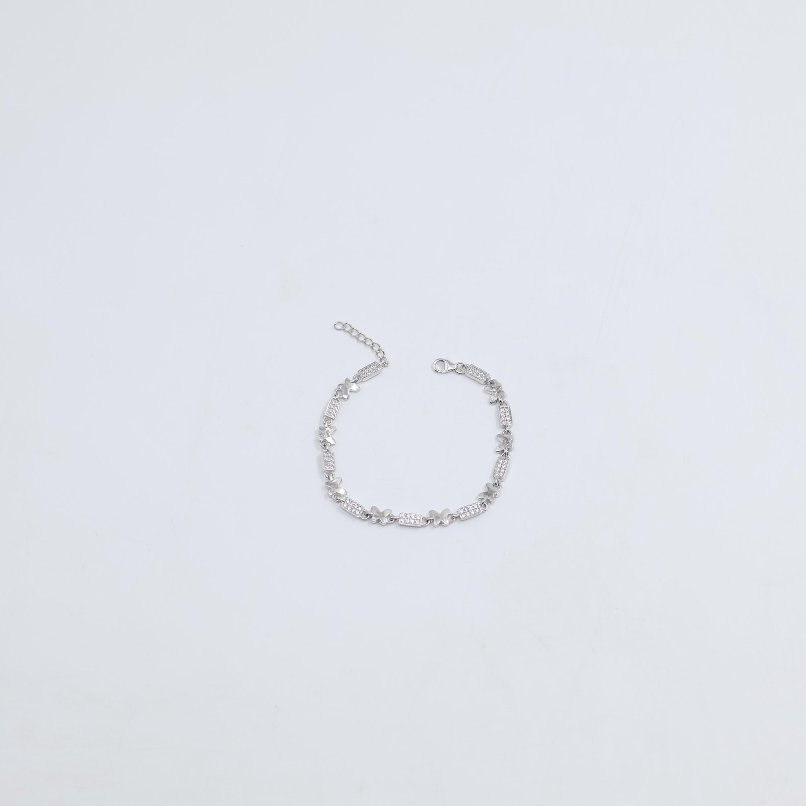 Silver Butterfly and Pavé Bar Link Bracelet