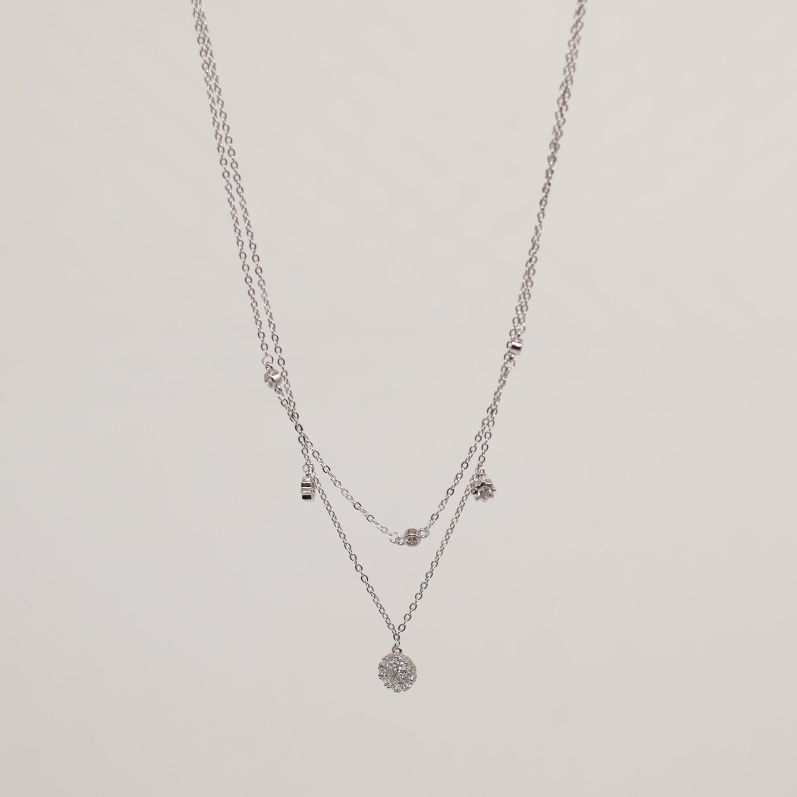 Silver Double Layer Pavé Circle Necklace