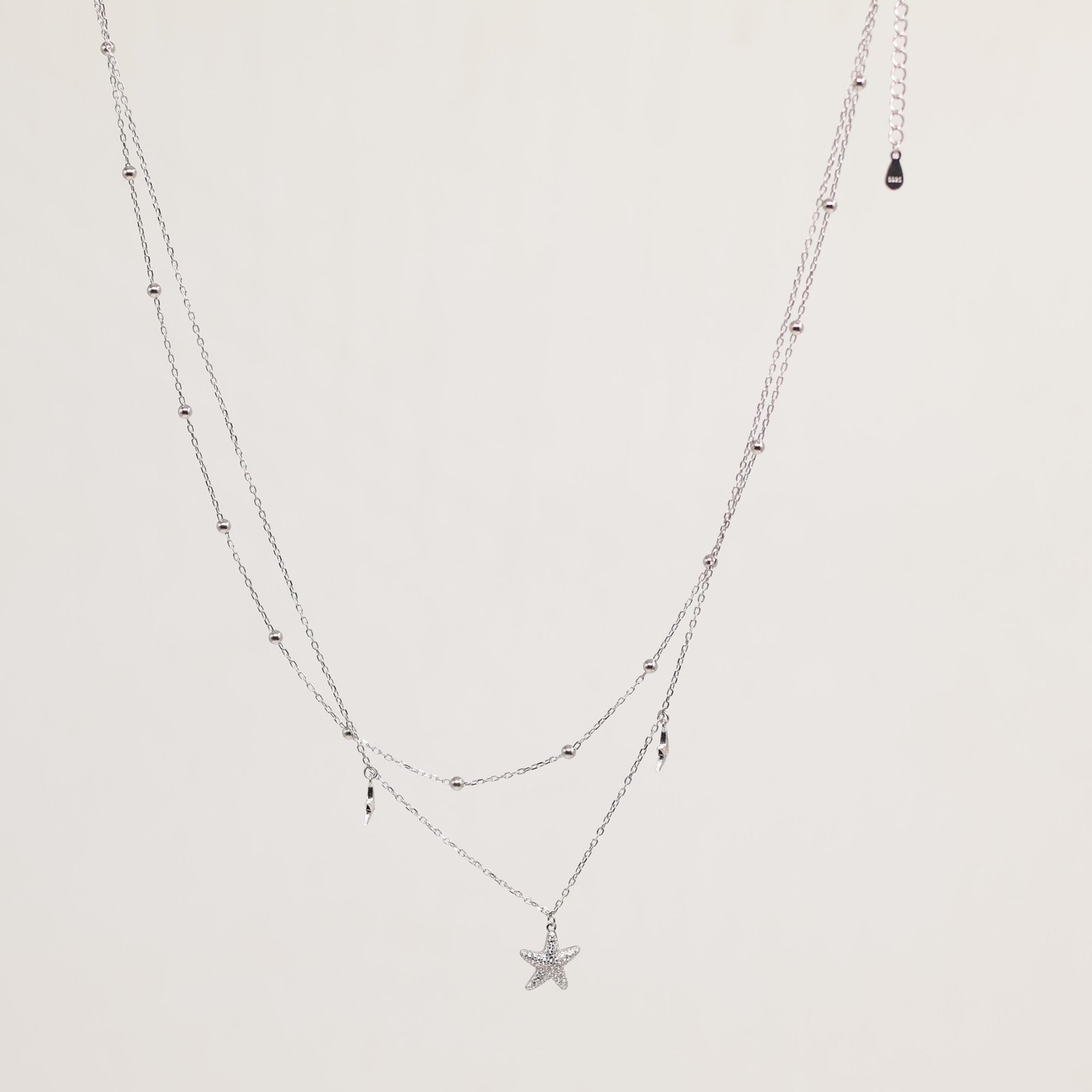 Silver Double Layer Starfish Lightning Necklace