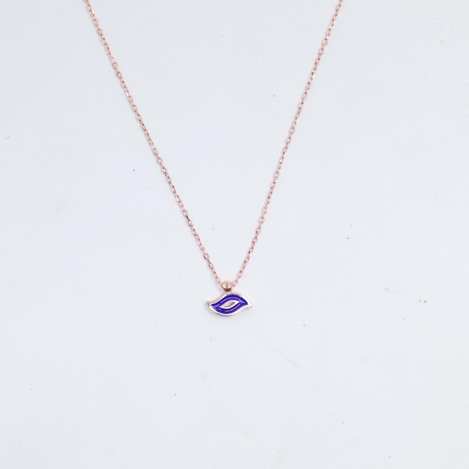 Minimal Blue Evil Eye Rose Gold Necklace