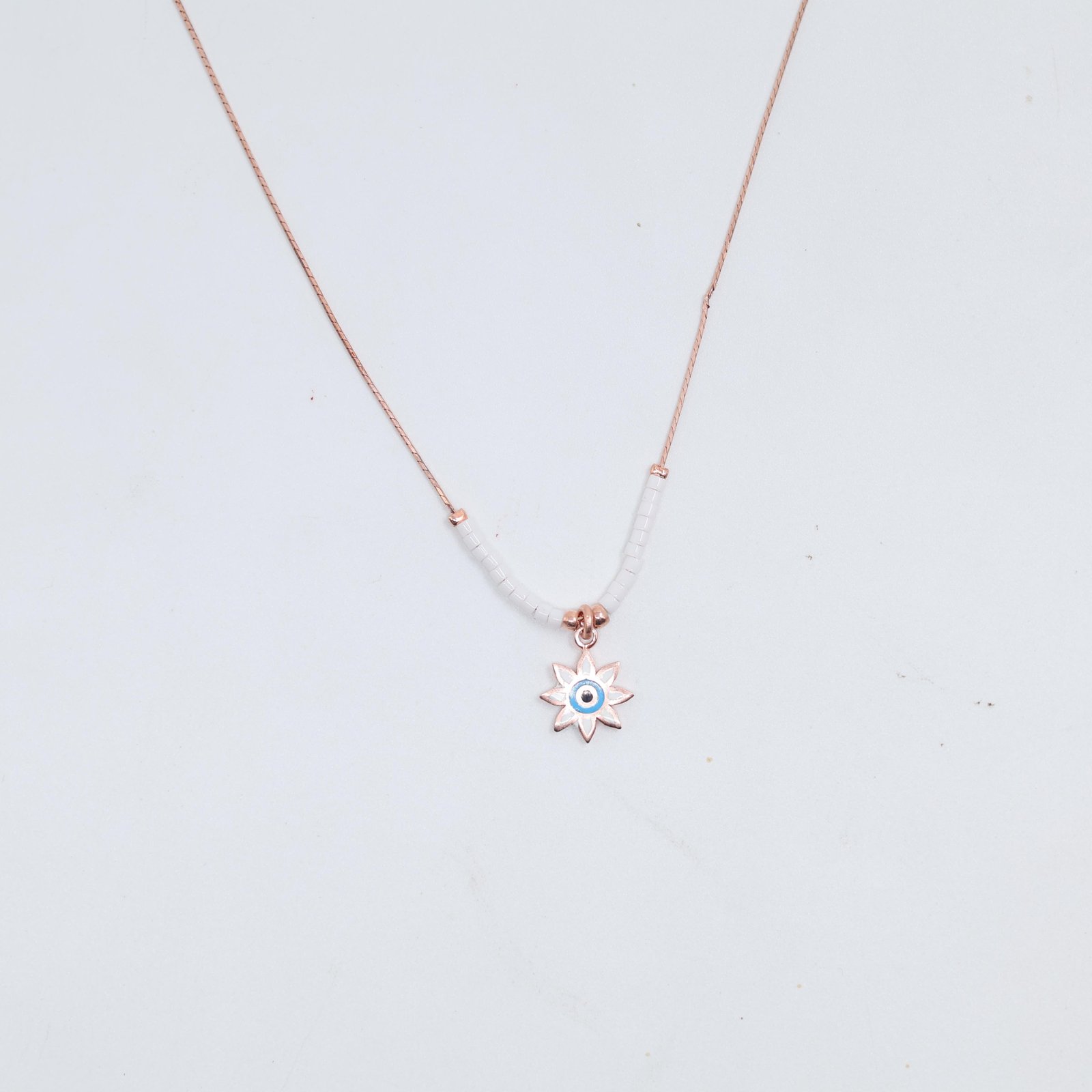 Rose Gold Evil Eye Flower Pendant Necklace