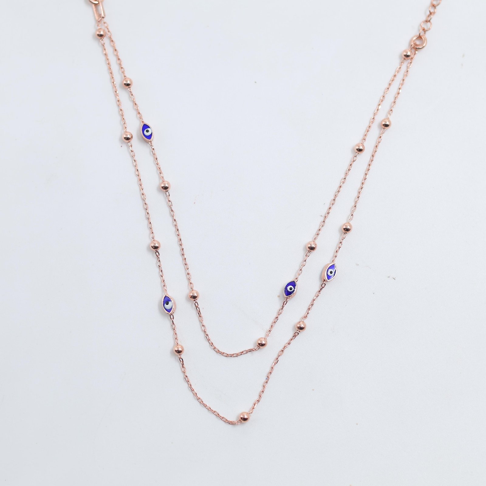 Rose Gold Evil Eye Layered Chain Necklace