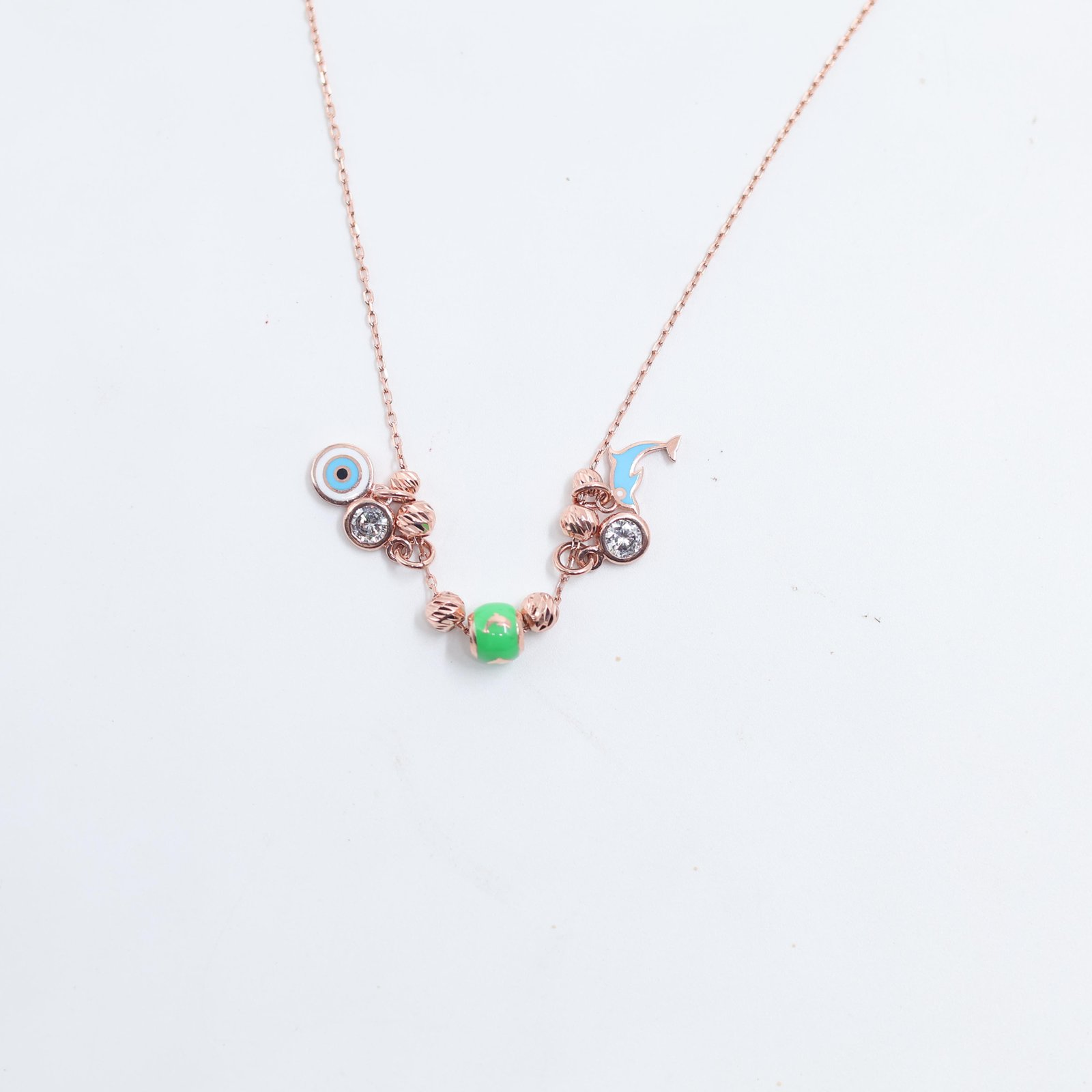 Rose Gold Dolphin Evil Eye Charm Necklace