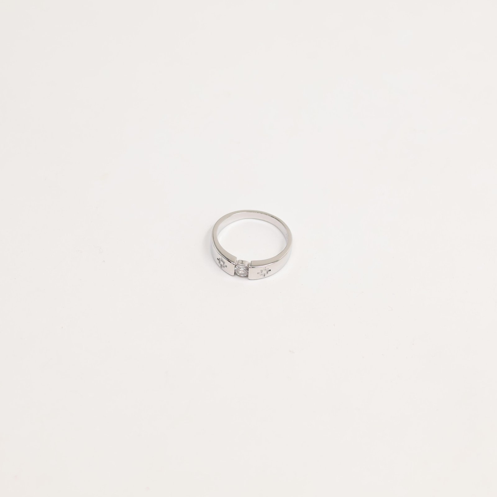 Silver-Tone Solitaire Men's Ring with CZ Stone
