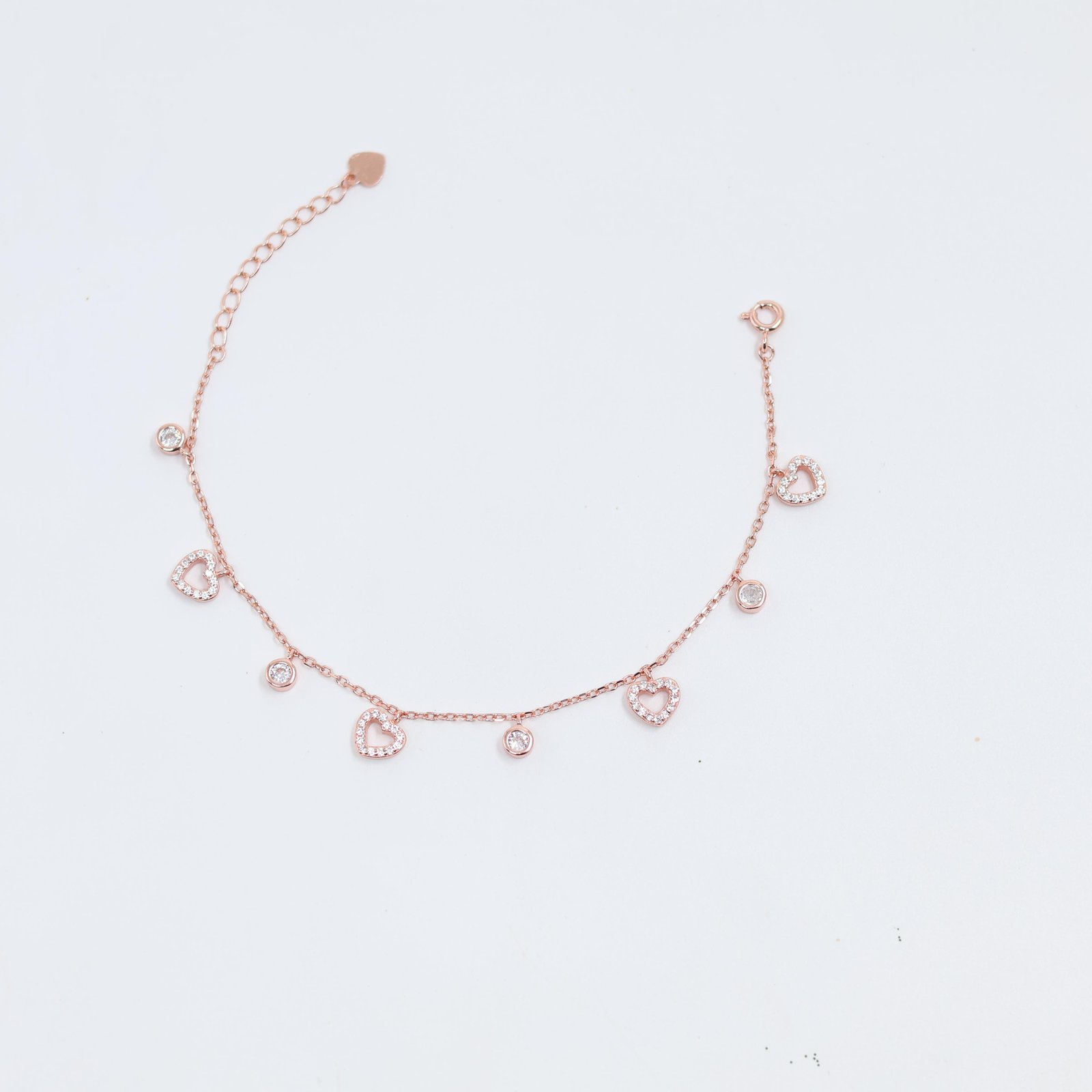 Rose Gold Dainty Heart Charm Bracelet
