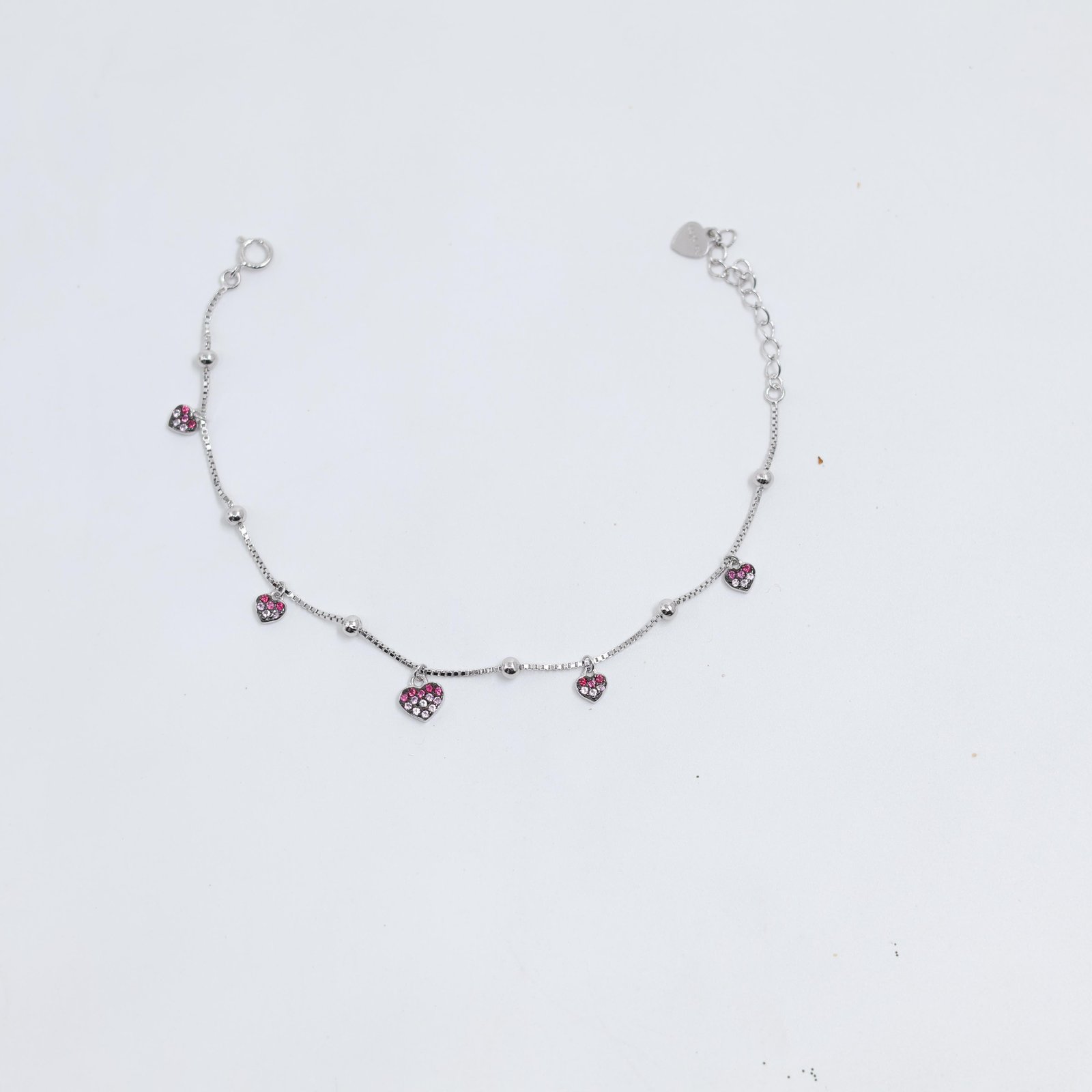 Silver Pink Heart Charm Bracelet for Women