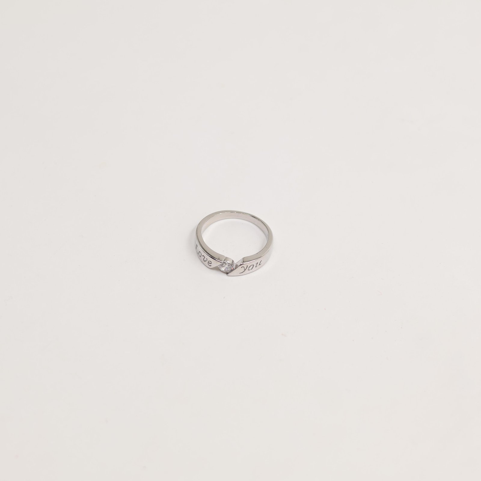 Silver-Tone "Love You" Solitaire Ring