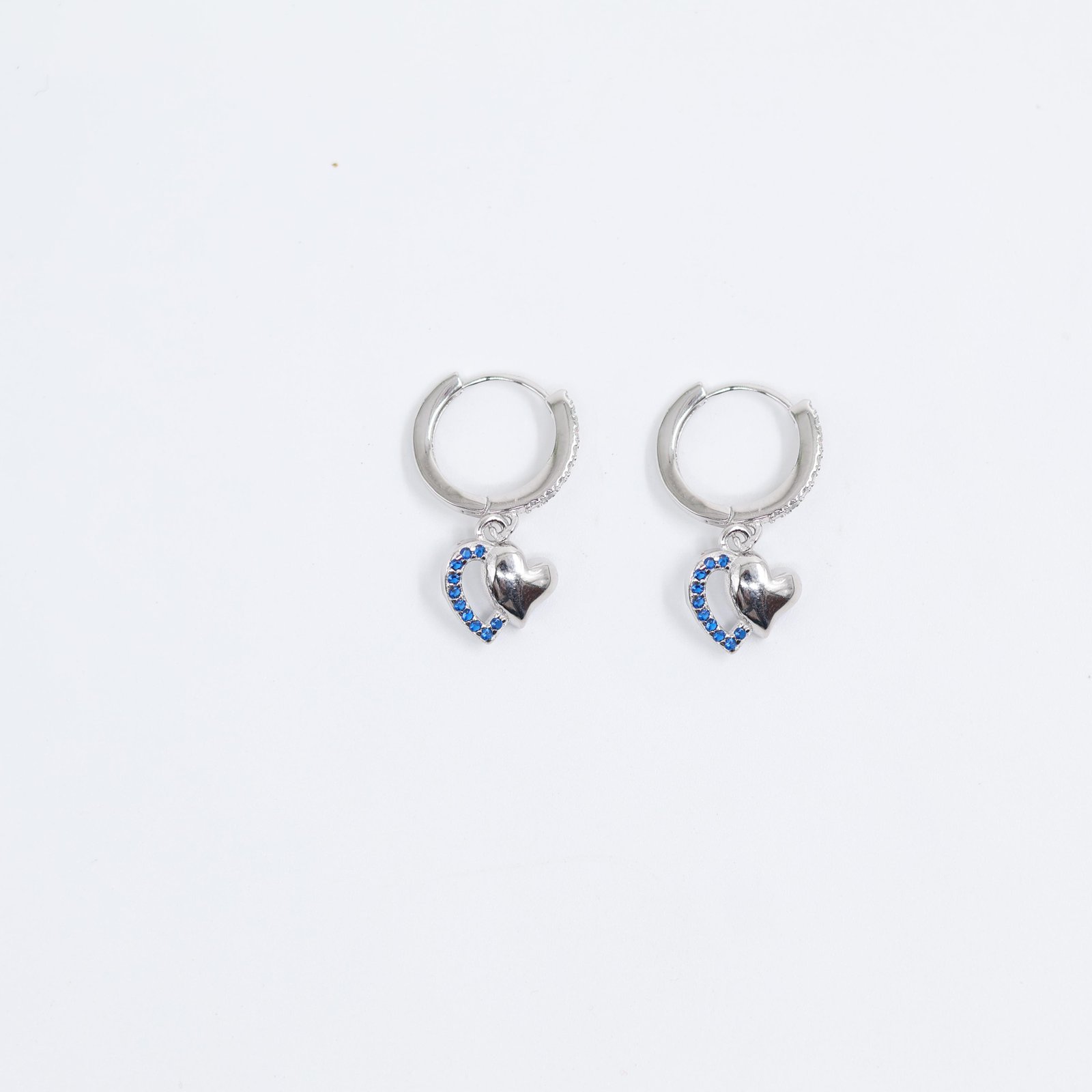 Silver Blue Crescent & Heart Hoop Earrings
