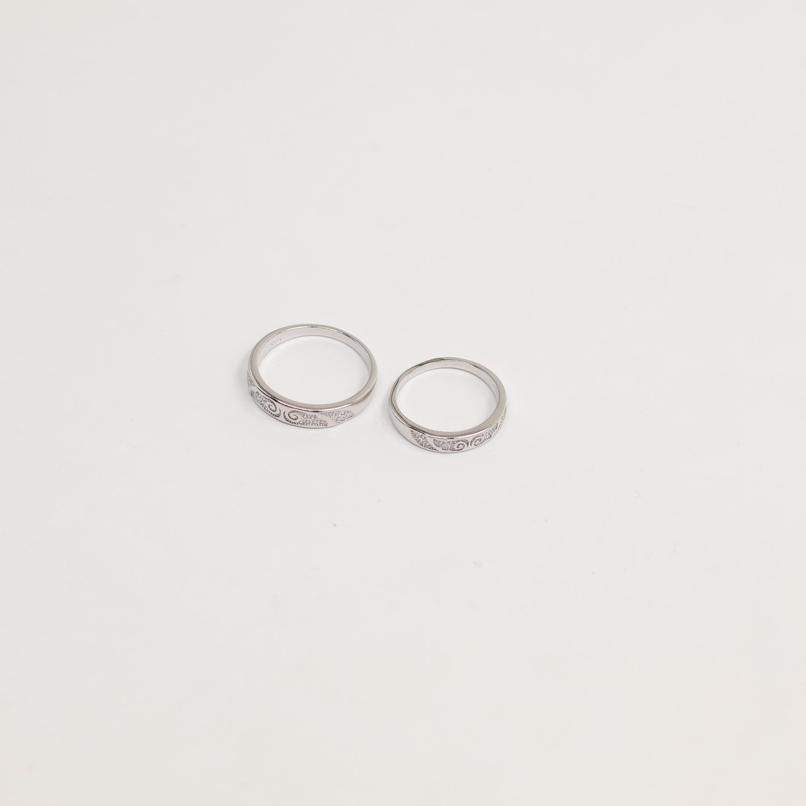 925 Sterling Silver Couple Band Ring Set