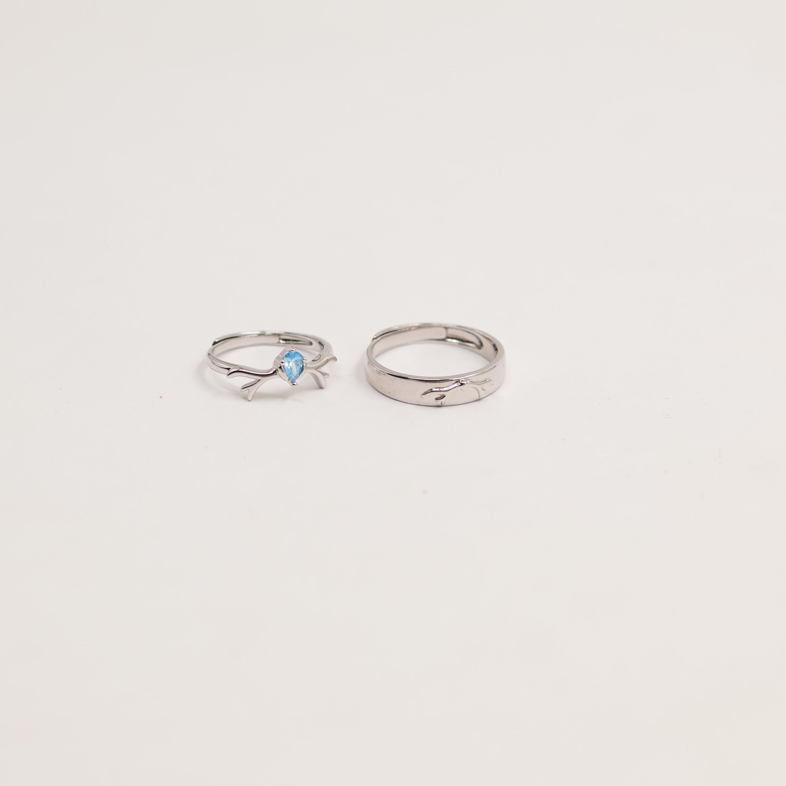 925 Sterling Silver Blue Stone Couple Ring Set