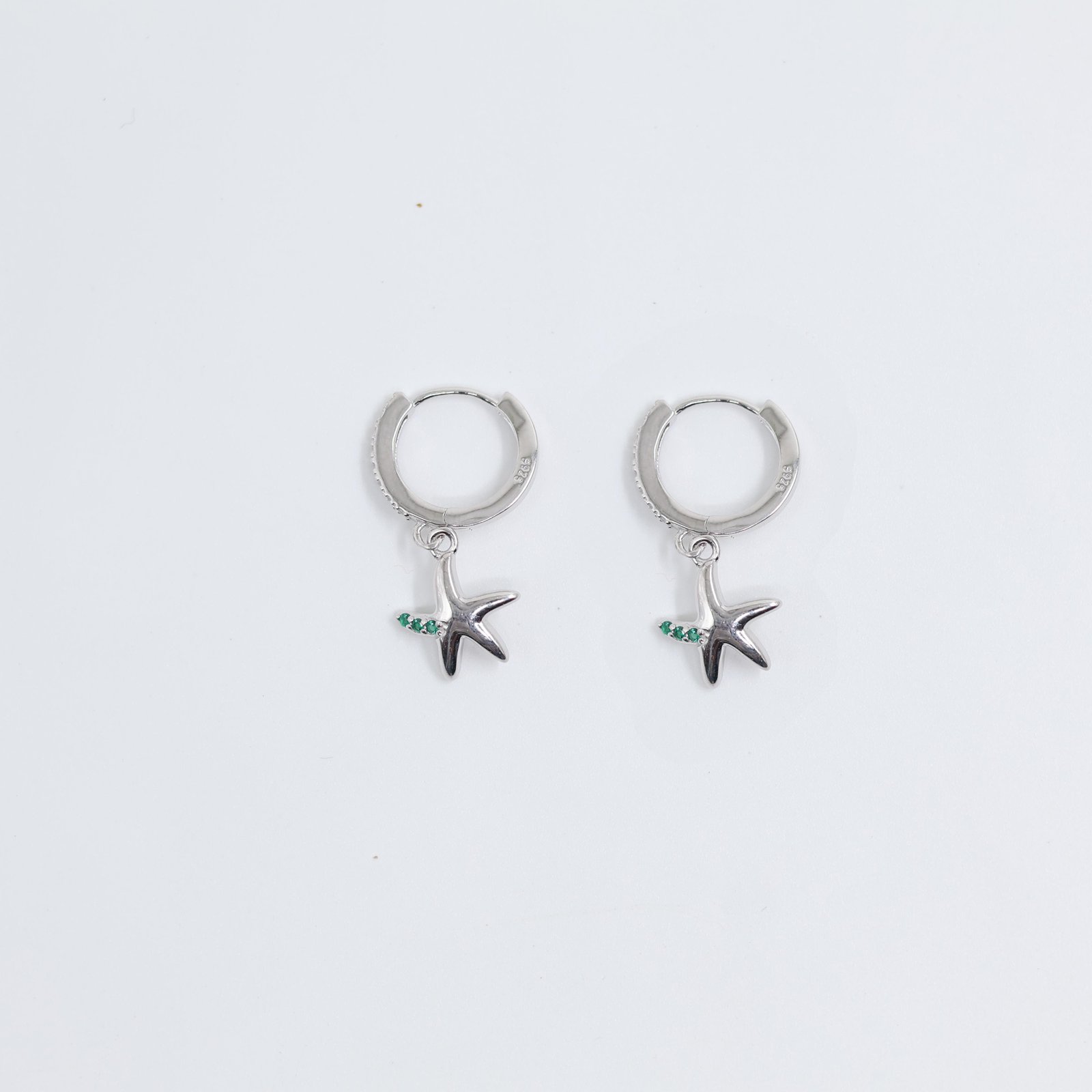 S925 Silver Green Starfish Hoop Earrings