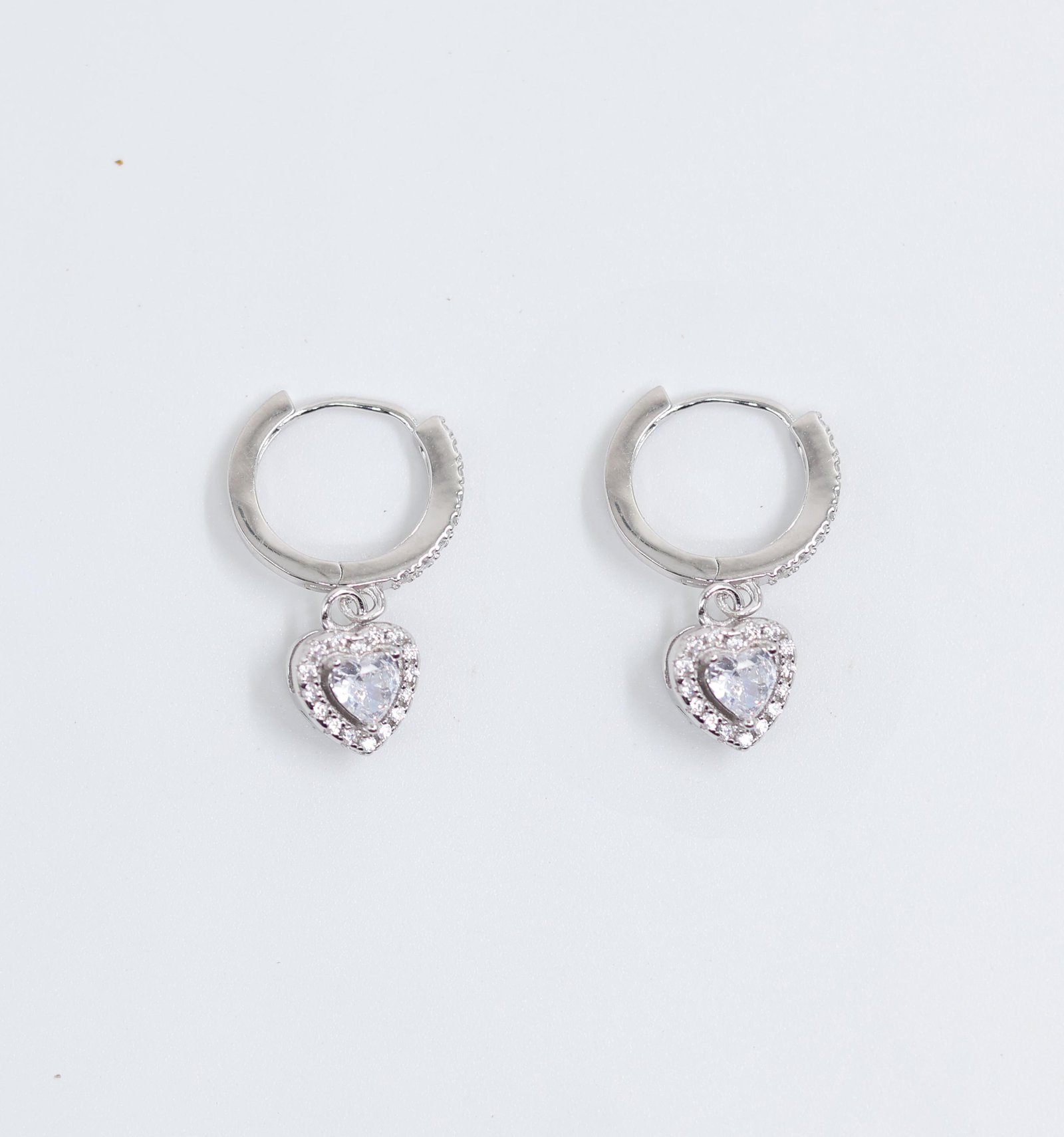 Silver Crystal Heart Hoop Earrings