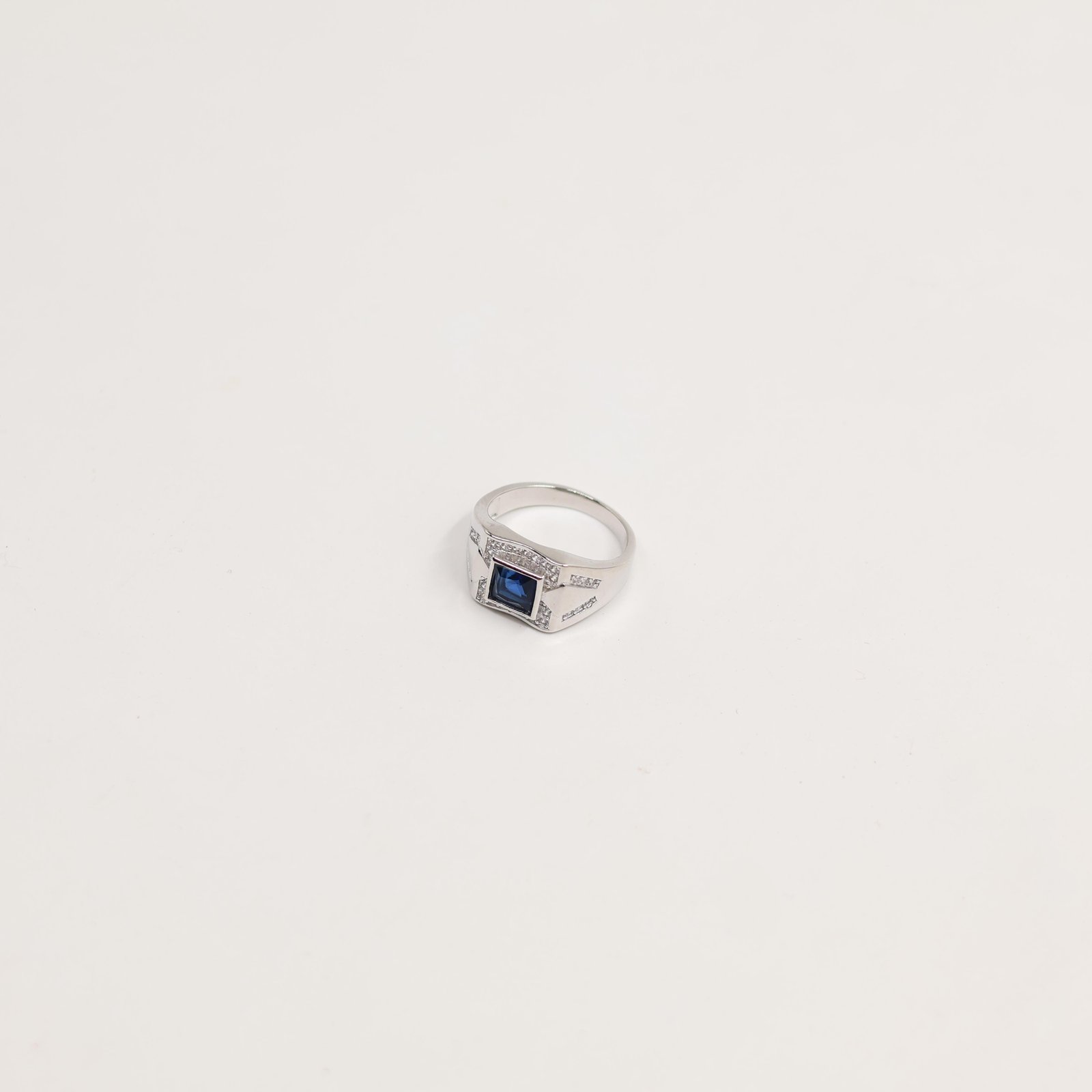 Silver Blue Sapphire Square Signet Ring