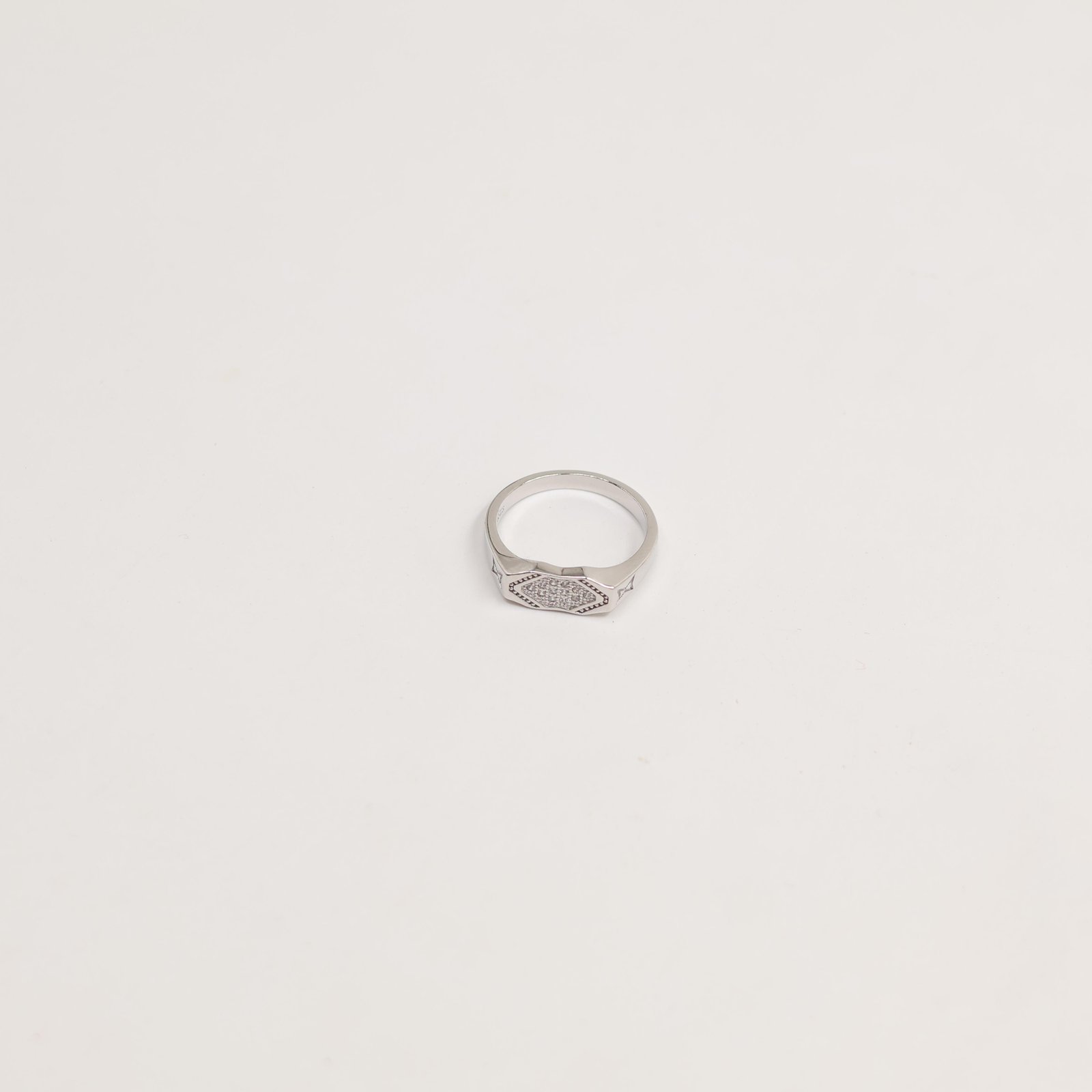 Silver Diamond-Cut Hexagon Pave Ring