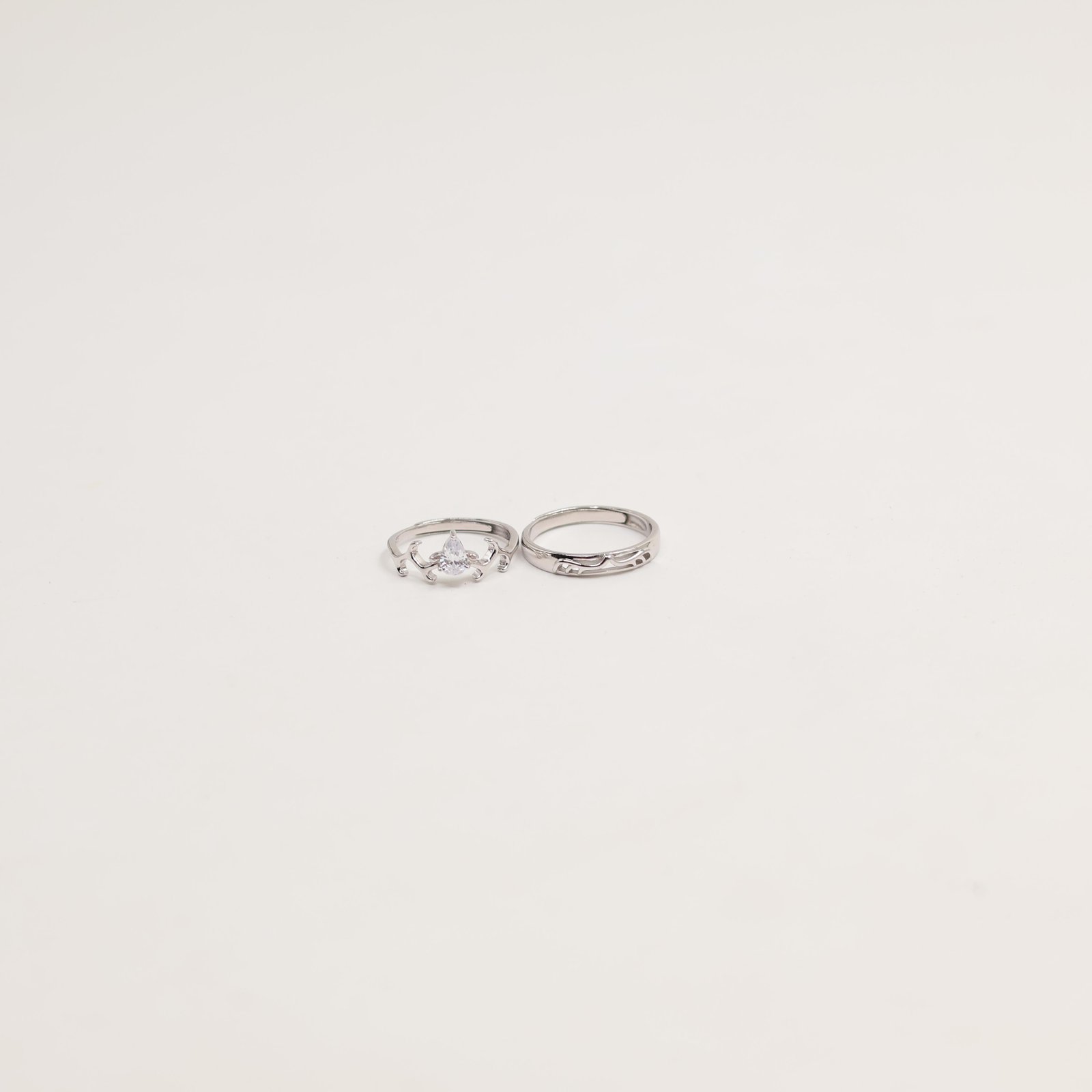 Silver Double Band Solitaire Ring